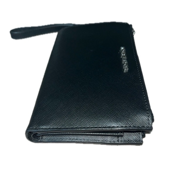 Michael Kors Black Leather Jet Set Double Zip Wallet Wristlet Silver-Tone Accent - Picture 4 of 13